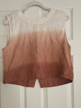 Bella Dahl White to Brown Ombre Linen-Blend Tank